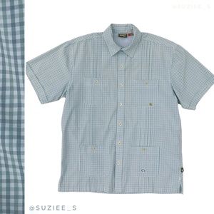 Howler Bros Gingham Patterned Green Mens Guayabera Short Sleeve M